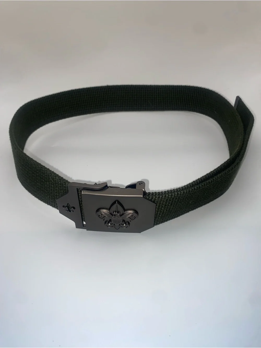 Boy Scouts of America BSA Green Canvas Webbing Belt Adjustable Metal Buckle